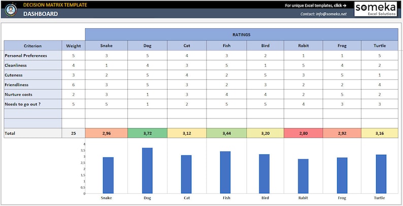 Decision Matrix Excel Template Dashboard 6