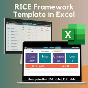 RICE Framework | Excel Template | Prioritization Speadshet | Project Management Tool | Evaluation Method | Reach, Impact, Confidence, Effort