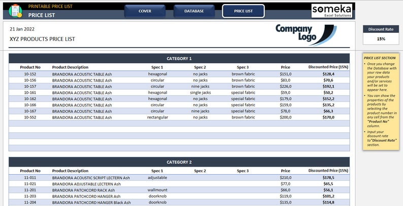 Printable Price List Excel Price List