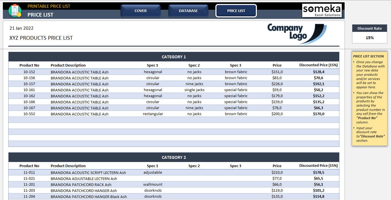Price List Template in Excel Ready to Download Printable Spreadsheet