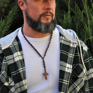 Handmade Wooden Orthodox Rosary Necklace: Boxwood Cross