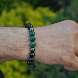 Pulsera verde, pulsera de ágata verde, pulsera multicolor, pulsera para hombre, pulsera para hombre, pulsera negra, pulsera espiritual, pulsera energética