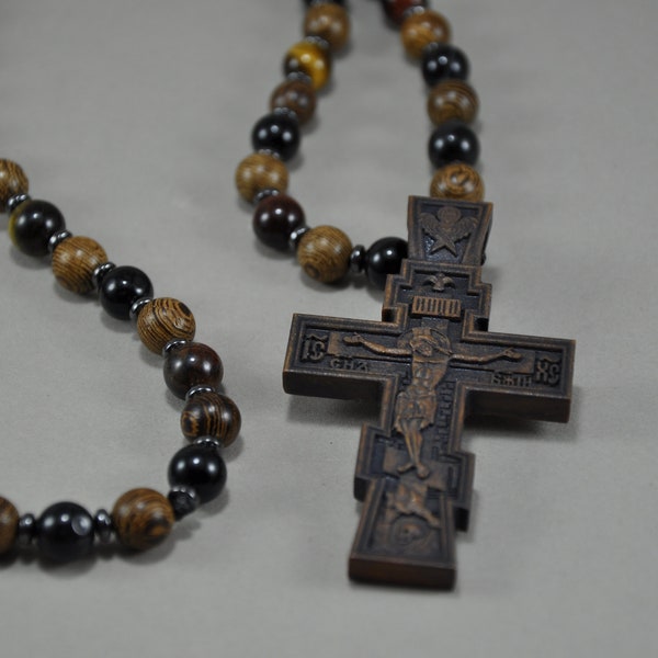 Collier chrétien hommes, collier pour hommes en bois, collier orthodoxe, croix en bois orthodoxe, hommes collier en bois, collier croix en bois