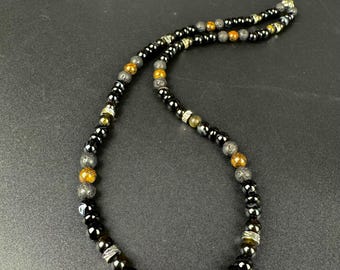 Bronzite Obsidian Lava Beaded Men's Necklace - 18-20 inch