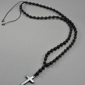 Men&#39;s Onyx Rosary Necklace: Catholic Beaded Cross Necklace
