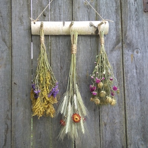 White Birch Rack, Country Rustic, Primitive Decor, Wall Decor, Natural Rustic Decor,Dried Flower Rack, Dried Flower Decor, Hanging Decor image 1