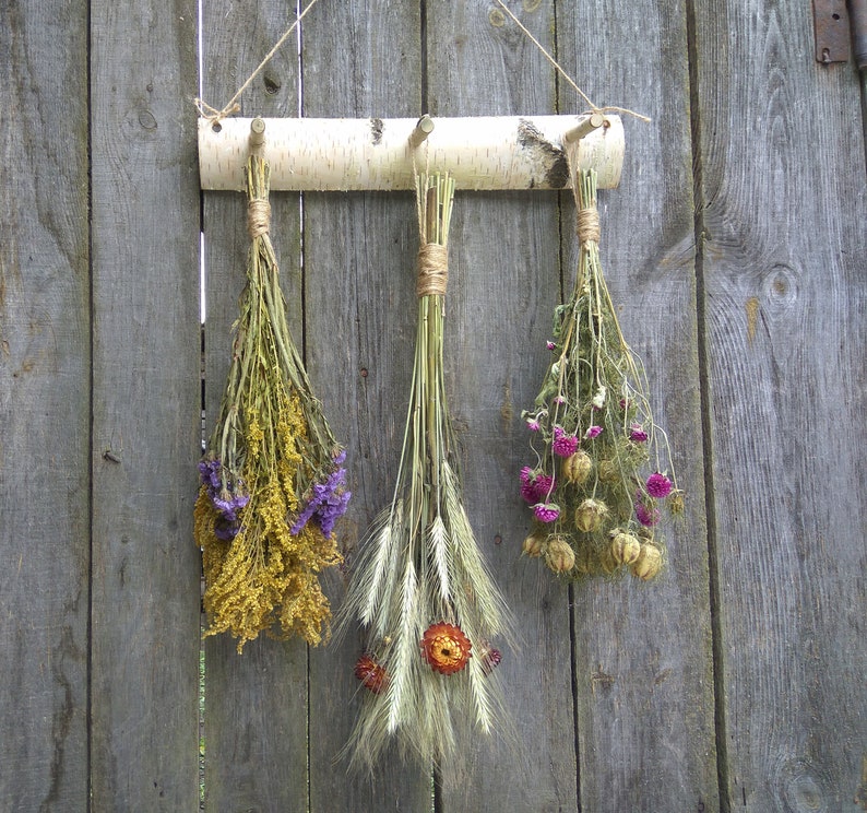 White Birch Rack, Country Rustic, Primitive Decor, Wall Decor, Natural Rustic Decor,Dried Flower Rack, Dried Flower Decor, Hanging Decor image 1
