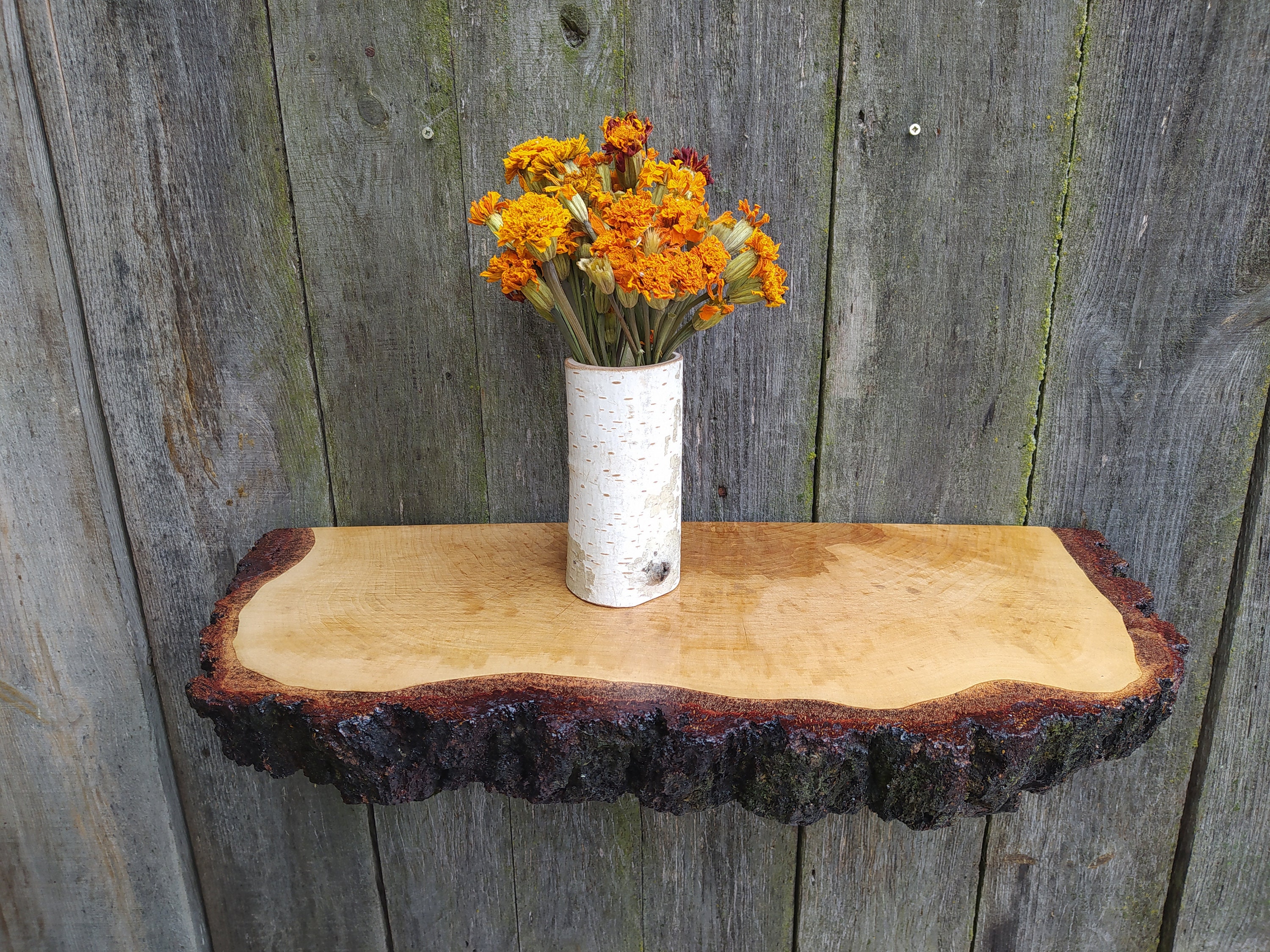 Floating Shelf Rustic Wood Shelf Live Edge Large Birch Wood Etsy