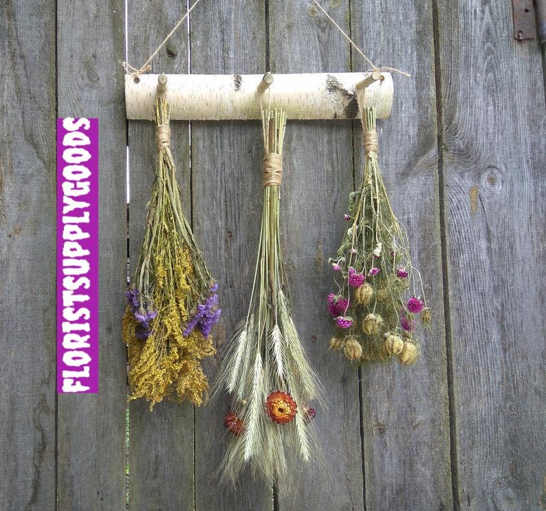 White Birch Rack, Country Rustic, Primitive Decor, Wall Decor, Natural Rustic Decor,Dried Flower Rack, Dried Flower Decor, Hanging Decor image 2