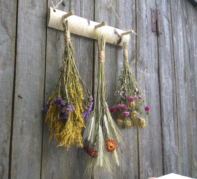 White Birch Rack, Country Rustic, Primitive Decor, Wall Decor, Natural Rustic Decor,Dried Flower Rack, Dried Flower Decor, Hanging Decor image 3