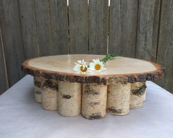 Wood Cake Stand,White birch cake stand,cake stand of approx.18.5''-20",wood cake base, Rustic Wedding Decor, birch slice cake stand