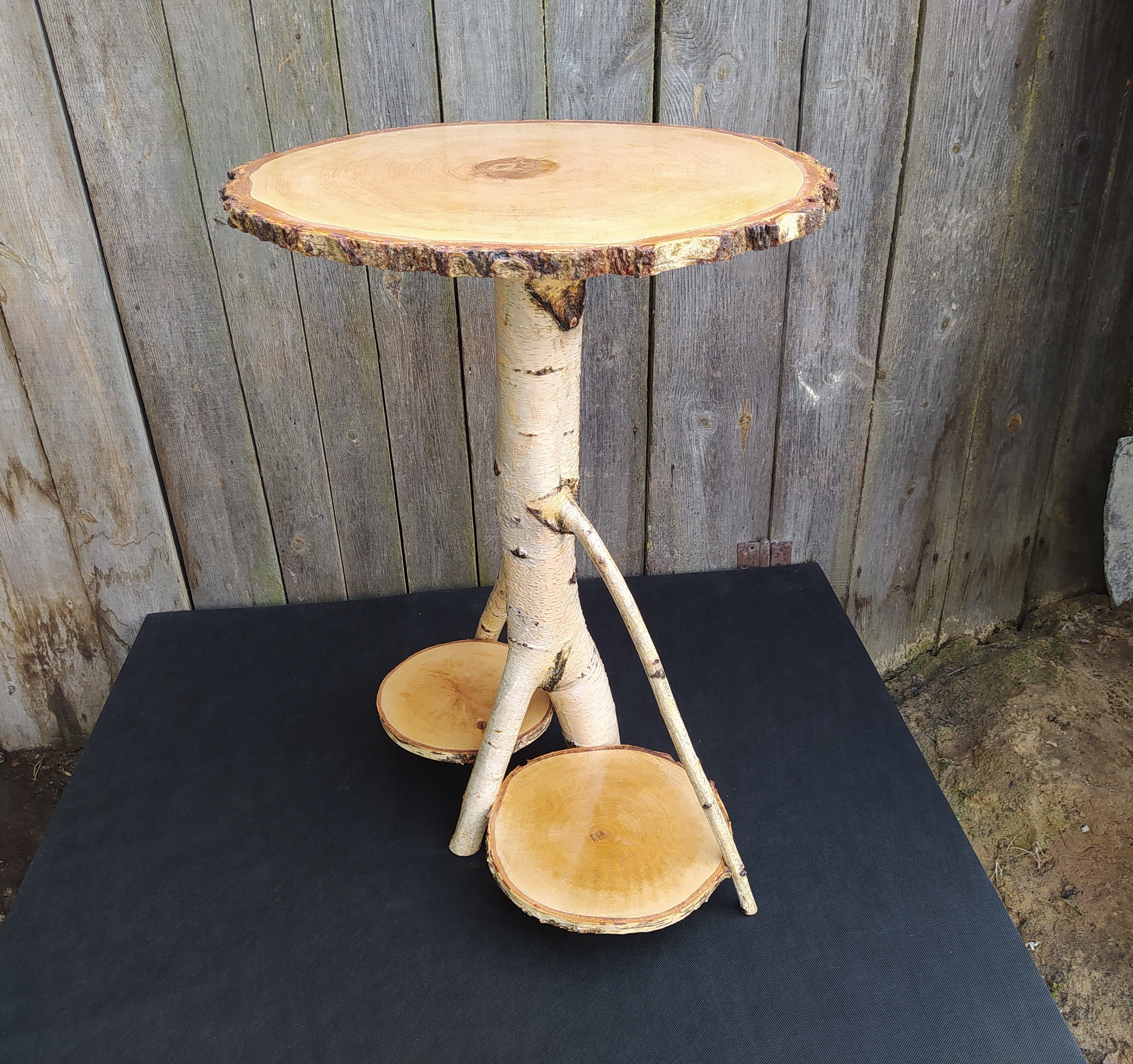 Small wood side table White birch table Round coffee table Etsy
