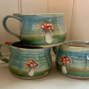 Handthrown Stoneware Mug, Magic Mushroom Design