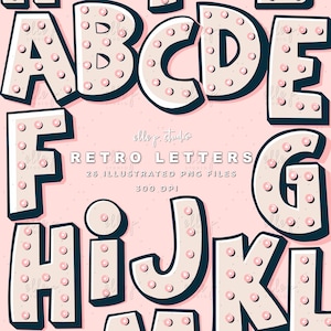 Letras em bloco retrô ilustradas/pacote de clipart / NÃO É UMA FONTE:Estas são letras ilustradas em formato de arquivo PNG