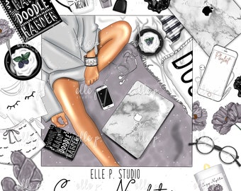 Cozy Nights Clipart Bundle / Planner Clipart / Bullet Journal Art by Elle P. Studio