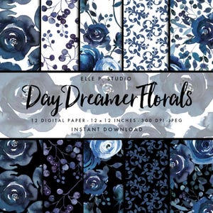 Tag Träumer Floral Digital Paper Set / Digital Scrapbook Papier / Floral illustriert Papier / Floral Clipart / Pfingstrosen Clipart - nicht nahtlos