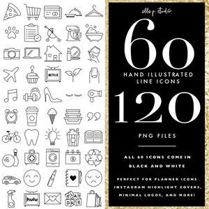 Minimal Line Icons / Planner Icons / IG Highlight Icons / Symbols / Bujo / Bullet Journal/ Logo/ Hand illustrated