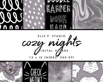 Cozy Nights Digital Paper Set / Digital Scrapbook Paper / Illustrated Paper / Bullet Journaling/Planning /Wallpaper/Backdrop - Not Seamless