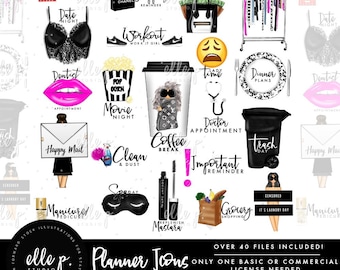 Planner Icons / Planner Clipart Bundle - 45 FILES included! ONLY ONE Basic or Large License needed - Please read below for details :)