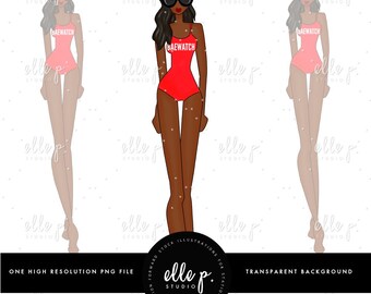 Baewatch Elle Doll - Summer Elle Doll - LIfeguard Clipart - Illustrated Girl Clipart - Planner Clipart - Beach Clipart