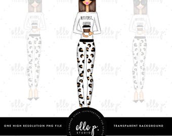 But First, Coffee Elle Doll - Planner Task Dolls - Girl illustration - Clipart - Planner Clipart - Digital Clipart