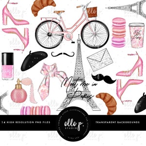 Meet Me in Paris! Clipart Bundle / Parisian Themed Clipart / Paris Clipart / Pink Clipart / Eiffel Tower Clipart / Planner Clipart