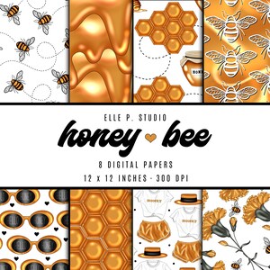 Honey Bee Paper Patterns / Digital Scrapbook Paper / Illustrated Paper / Honey Bee Digital Paper Set / Wallpaper/Backdrop - Not Seamless