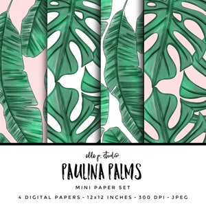 Paulina Palmen Digital Paper Set / Digital Scrapbook Papier / illustriert Papier / Palm Leaf Papier / Wallpaper/Hintergrund - nicht nahtlos