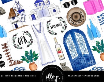Mykonos Clipart Bundle + 2 BONUS Scenes included!! 23 High Resolution Files!
