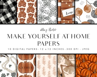 Fall Digital Paper Set / Digital Scrapbook Paper / Illustrated Paper / Fall Patterns / Wallpaper/Backdrop - Not Seamless