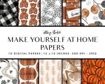 Fall Digital Paper Set / Digital Scrapbook Paper / Illustrated Paper / Fall Patterns / Wallpaper/Backdrop - Not Seamless