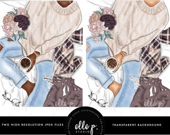 Cozy n' Chic Fall Clipart Illustration / Scene Illustration / Fall Clipart Theme - BOTH Skintones included!