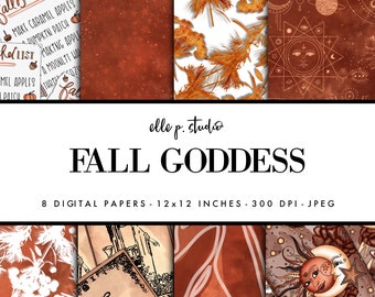 Fall Goddess Digital Paper Set / Digital Scrapbook Paper / Illustrated Paper / Fall Patterns / Wallpaper/Backdrop - Not Seamless