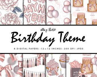 Happy Birthday Digital Paper Set / Digital Scrapbook Paper / Birthday Paper /Party Paper