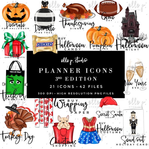 21 Planner Icons THIRD EDITION/Planner Clipart Bundle -Files total! Only ONE Basic or Large License needed -Pls read below for details