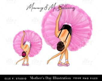 Mommy and Me Ballerina Elle Dolls / Mother & Daughter Clipart/Planner Icons / Mother's Day Girl Clipart - 4 illustrations Included!