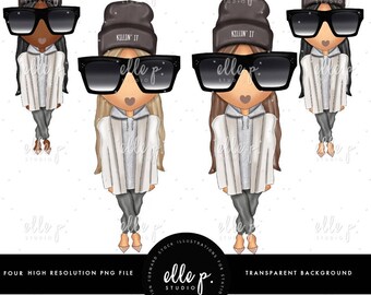 Baby Elle-dockor / Flicka Clipart / Flickaillustration / Planerare-ikon / Modeflicka Clipart - 4 Baby Elle-dockor ingår!