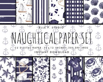 Nautical Digital Paper Set / Digital Scrapbook Paper / Illustrated Paper / Fashion Paper / Wallpaper/Nautical Patterns - Not Seamless