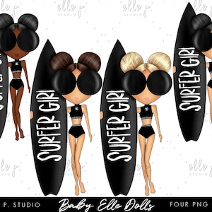 Surfer Baby Elle Dolls / Girl Clipart/ Patriotic Girl Illustration/Planner Icon / Fashion Girl Clipart - 4 Baby Elle Dolls Included!
