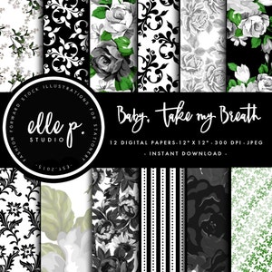 Baby, nehmen Sie meinen Atem Papier Set von Elle P. Studio / digitale Scrapbook Papier / Blumenpapier / Blumenpapier - nicht nahtlos