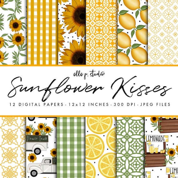 Sunflower Kisses Paper Set Digital Scrapbook Paper Summer Etsy