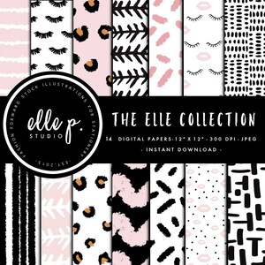 De Elle Collection Digitale Papieren Set / Digitaal Plakboek Papier / Geïllustreerd Papier / Fashion Paper / Abstract Behang / Achtergrond Achtergrond