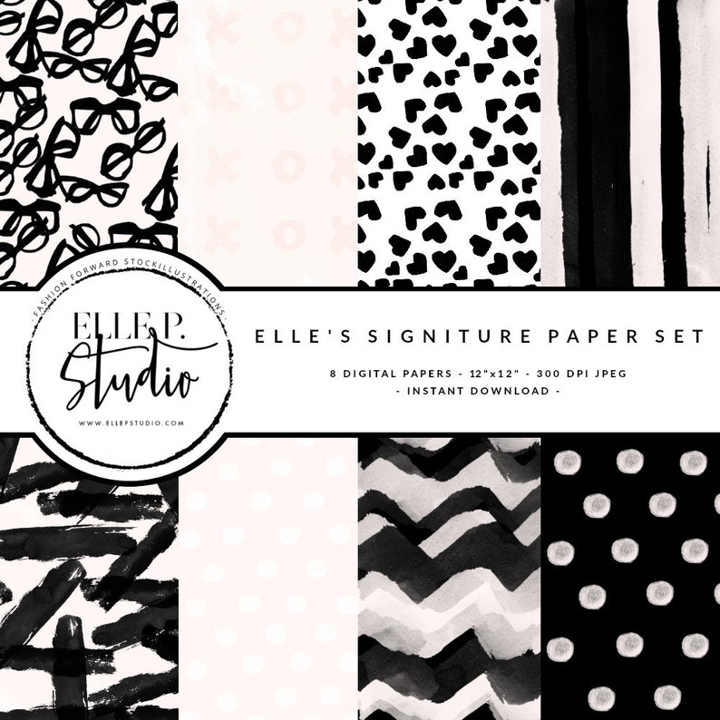 Elle's Signiture Paper Set -Preppy Chic Themed Digital Paper Bundle (Kate Spade Inspired) 