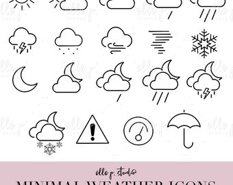 Minimal Weather Icons / Planner Icons / Line Icons / Weather Symbols / Bujo / Bullet Journal Clipart