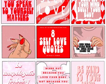 8 Self Love Quotes / Body Positivity Quotes / Digital Planner Box Stickers / Digital / Scrapbooking / Quotes / Typography