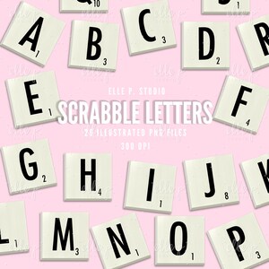 Letras ilustradas do Scrabble/pacote de clipart / NÃO É UMA FONTE:Estas são letras ilustradas em formato de arquivos PNG