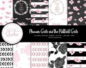 Planner Girls are The Prettiest Girls Paper Themed Set - Themed Digital Paper Bundle