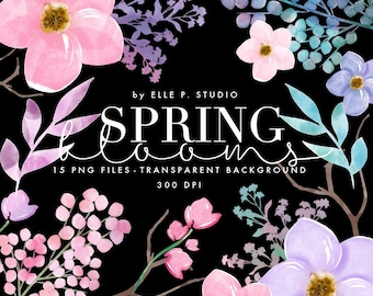 Spring Blooms Watercolor Clipart / Watercolor Florals Clipart / Spring Clipart / Pastel Florals / Watercolor Clipart
