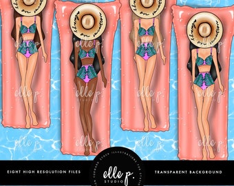 Summer Vibes Elle Dolls / Elle P. Dolls / Pool Clipart / Summer Clipart / Summer Clipart - 8 FILES INCLUDED! (With and without background)