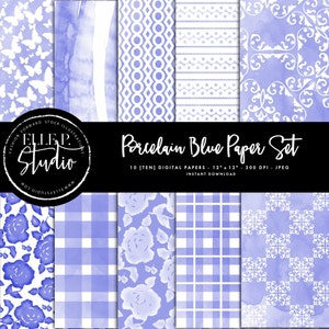 Porcelain Blue Digital Paper Set / Themed Digital Paper Bundle